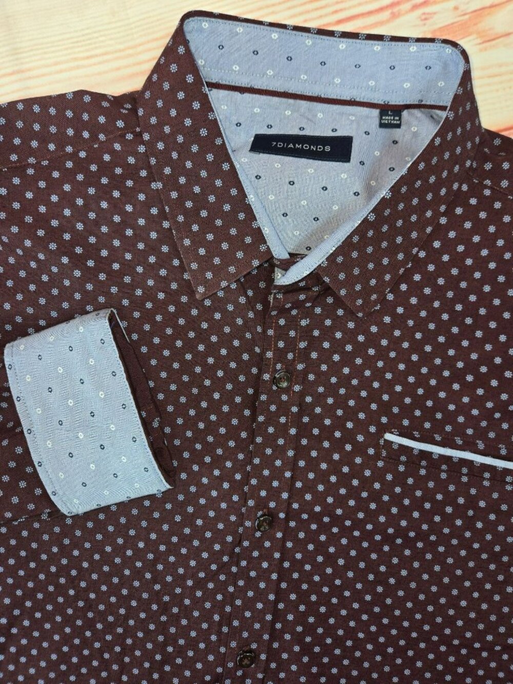7Diamonds Mens Healing Tide Button-Up Shirt Medium Burgundy